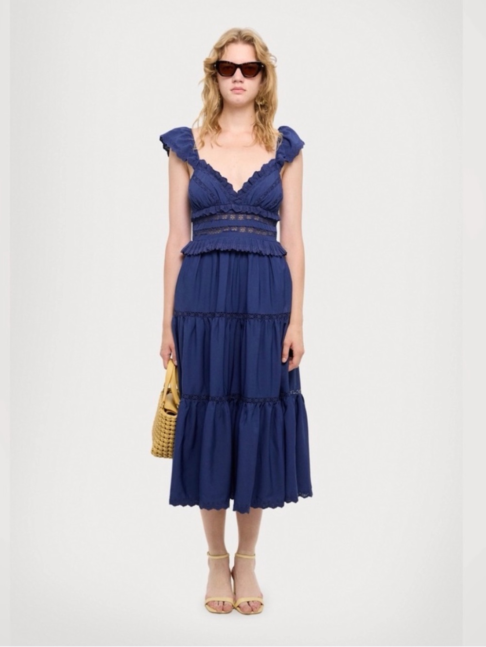 NWT Sea New York Navy Antonina Flutter Midi Dress Size 8